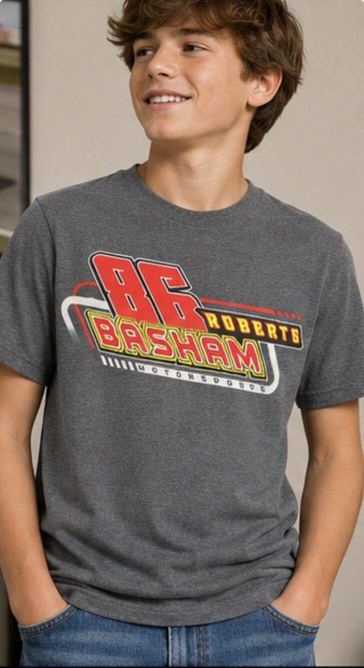 86 Roberts Basham Motorsports Racing T-Shirt Gray Adult Medium